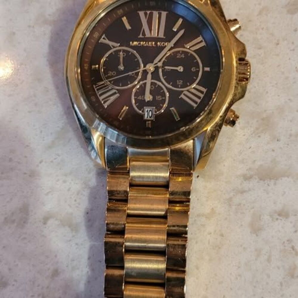 Michael Kors Bradshaw Chronograph Gold Stainless Steel Watch, Black Dial,